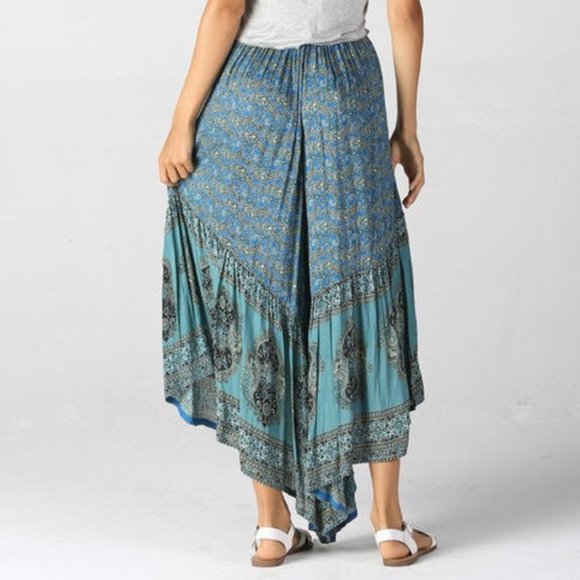 Blue Paisley Print Boho Chic Wide Leg Pants - Picture 5 of 8